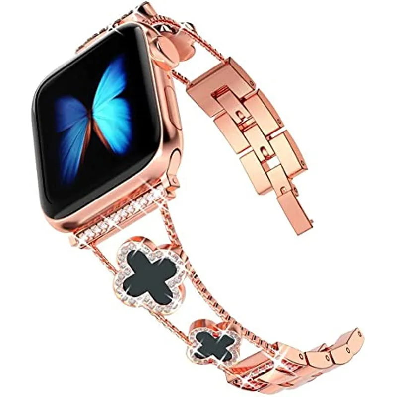 Cinturini per orologi in metallo di lusso con diamanti per cinturini per Apple Watch 49mm 45mm 38mm 40mm 42mm 44mm Donna Bling Slim Glitter iwatch Series Ultra 8 7 6 5 4 3 SE