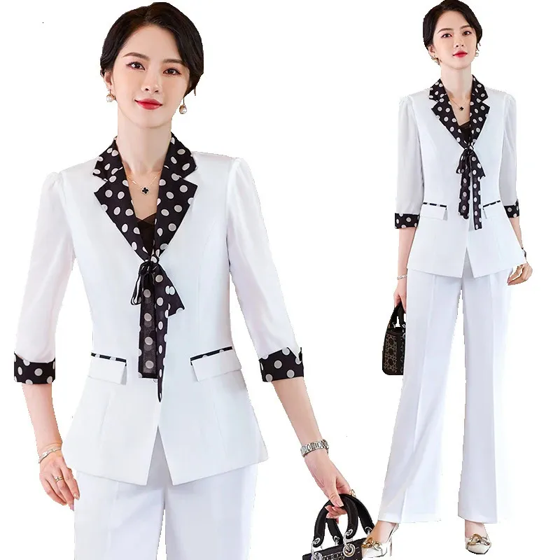 Kvinnors kostymer Blazers Kvinnor Business Suits With Pants and Tops Spring Summer Office Wear Pants Pants Blazers Byxor Set Pantsuits Oversize S-4XL 231011
