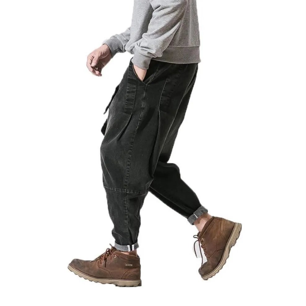 Мужские брюки 2021, мужские шаровары в китайском стиле, M-5XL, джинсовые мужские джоггеры, потертые джинсы со свободной талией в стиле ретро261Z