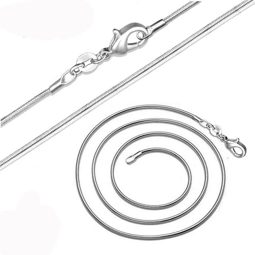 925 Sterling Silver Chains Halsband 1mm Snake Chain Diy Necklace 16 tum 18 tum 20 tum 22 tum 24 tum smycken tillbehör för kvinnor235k