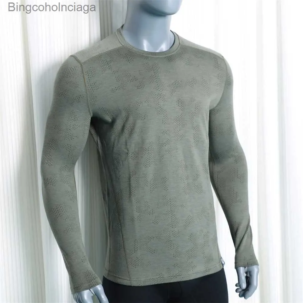 Herren-Thermounterwäsche aus 100 % Merinowolle, Thermo-Unterwäsche für Herren, 320 g Merinowolle, Basisschicht, schweres Oberteil, Herren-Crew-Langarmshirt, Alltags-Basisschicht L231011