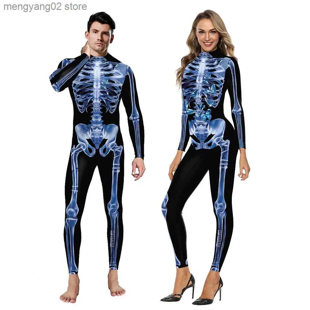 Tema dräkt vuxna sexiga kvinnor skrämmande spöke kom halloween skelett djävul jumpsuit festival scen prestanda bodysuit t231011