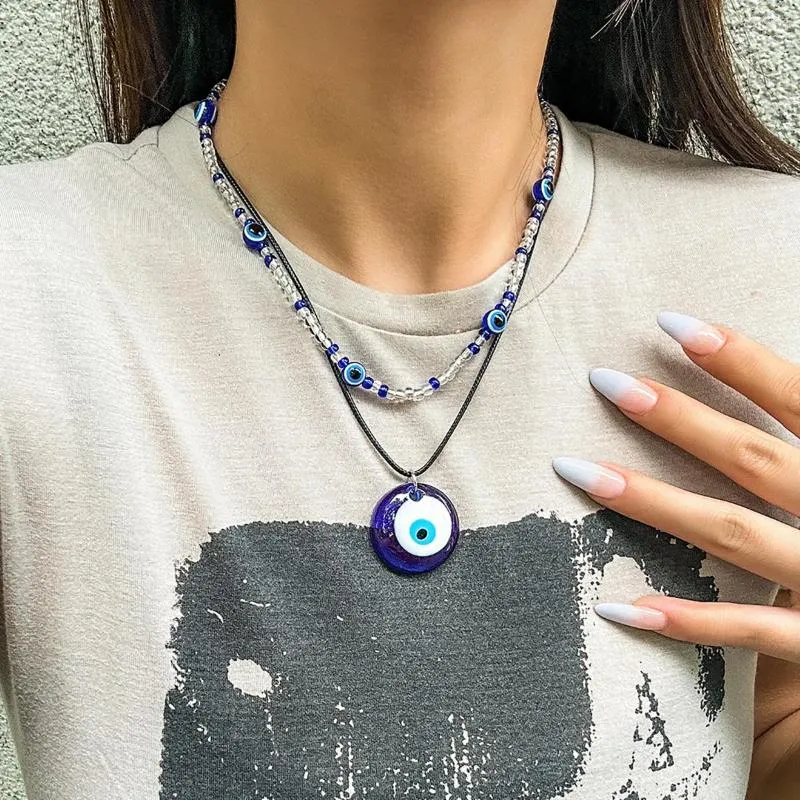 Anhänger Halsketten 2023 Mode Perlen und Seilketten mit großen blauen Augen Halskette für Frauen Trendy Perlen Halsband am Hals Zubehör