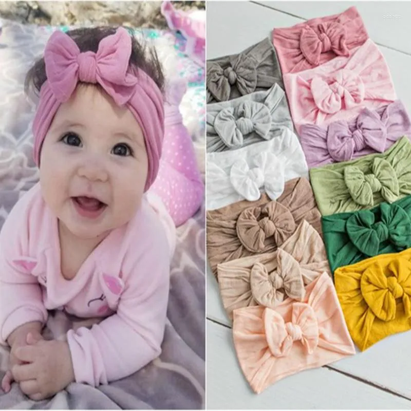 Accessoires pour cheveux 1 pièce, bandeaux en Nylon à nœuds larges pour bébés filles, bandeaux élastiques doux, 2023 couleurs acidulées, enveloppes de Turban à nœuds