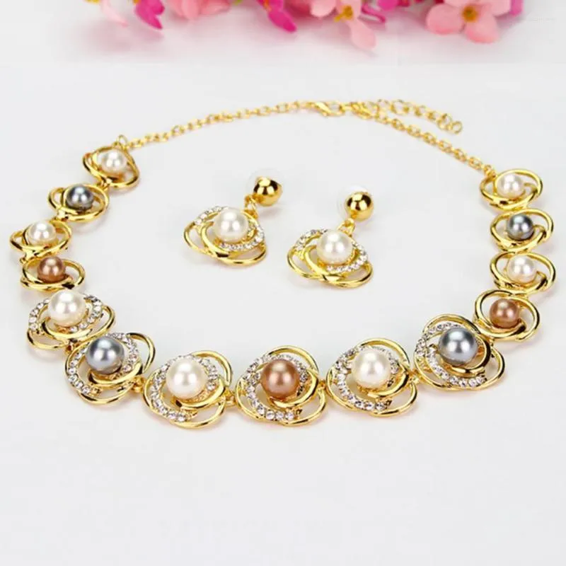 Set di orecchini per collana, 2 pezzi/set, perle finte, strass, decorazioni, perni regolabili, accessori per feste di matrimonio