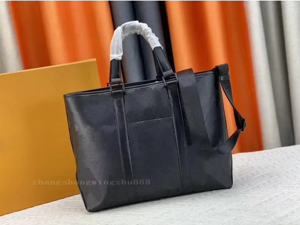 Herren-Handtasche mit schwarzen Blumen, luxuriöse Designer-Aktentaschen, Laptop-Handtaschen aus echtem Leder, Herren-Tragetasche, Reise-Business-Taschen, Herren-Dokumententasche, Damen-Umhängetasche M45734