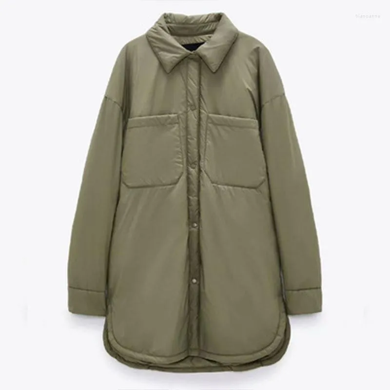 Women's Trench Coats Women Green Cotton Jacket 2023 Autumn Winter Fashion Ladies Casual Oversize Long Parka Female Solid Single Breasted