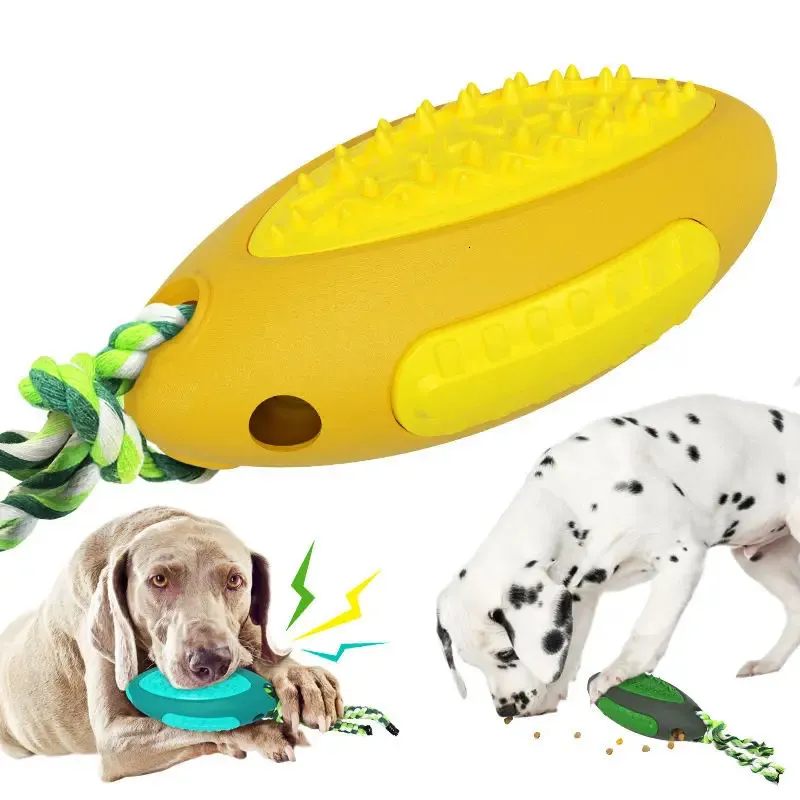 Giocattoli per cani masticatori indistruttibili giocattoli che stridono per cani accessori multifunzione per animali molari comportamento di addestramento del gatto rugby a forma di pulizia dei denti da masticare 231011