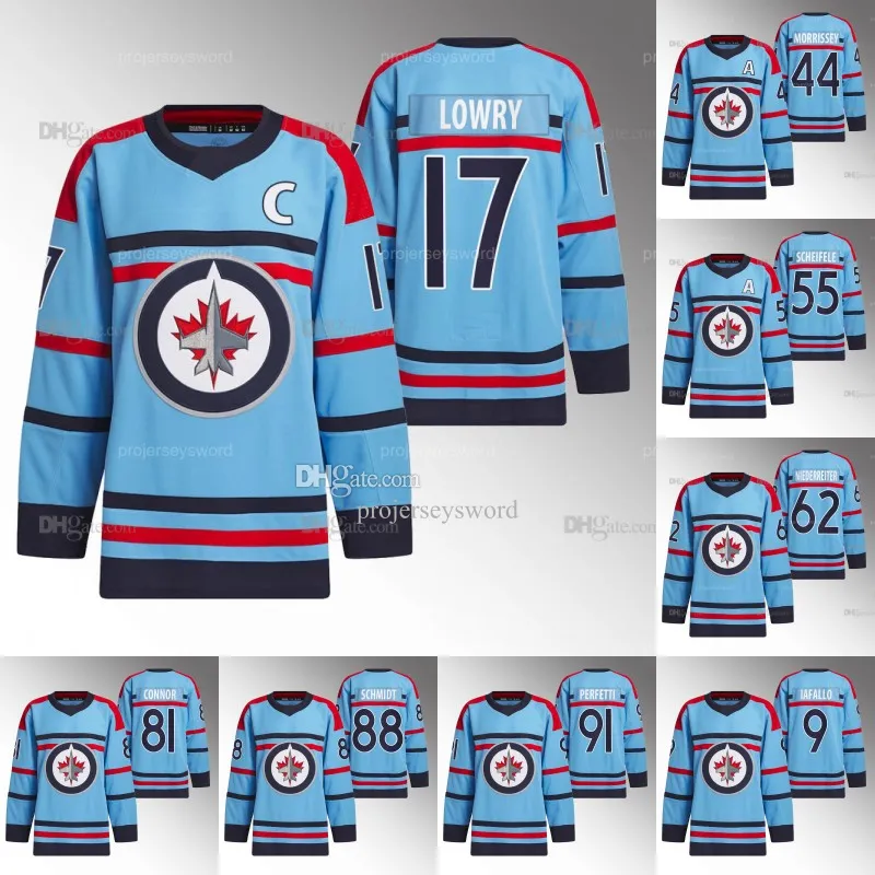 Winnipeg RCAF Centennial 2023-24 Açık Mavi Jersey Adam Lowry Nikolaj Ehlers Connor Hellebuyck Josh Morrissey Mark Scheifele Kyle Connor Nate Schmidt Alex IAfallo