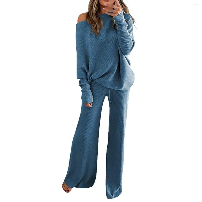 Kvinnors tvåbitar byxor Fashion Casual Suit Loose Long Sleeved Wide Leg Set Ladies Suits For Party Sequin Women Pant Jumper