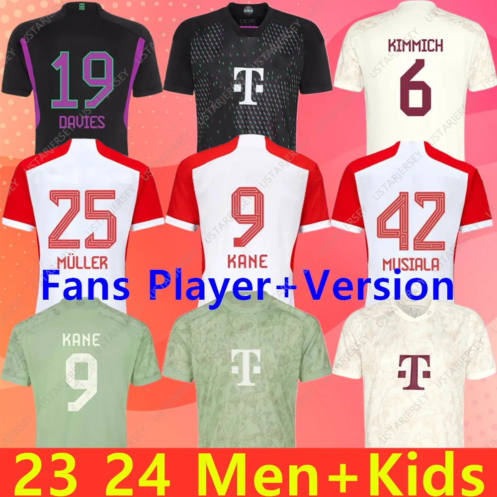 2023 2024 KANE Soccer Jerseys Gravenberch Sane de Ligt Muller Davies Kimmich Chemises de football à manches longues Hommes Enfants Kit Coman 23 24 S Munich Uniforme Fans Joueur