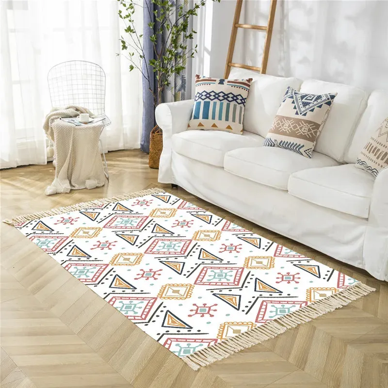 Tappeto Tappeto stile BOHO 100x180 cm Tappetino antiscivolo Tappetino in cotone stampato simile a lino per soggiorno Tappeto camera da letto Zerbino Nappa 231010