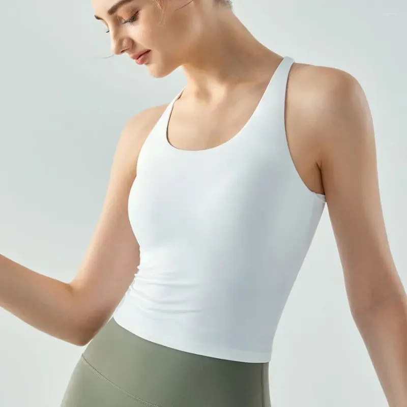 Camicie attive Antibom Gilet da yoga da donna stile lungo cuscino per il petto scollo a U aderente sul retro senza maniche top sportivo fitness