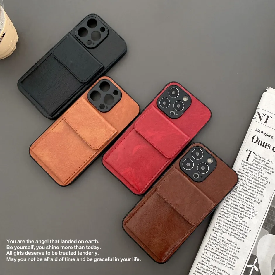 حقيبة فتحة فتحة فتحة فتحة لربط iPhone 15 14 13 Plus iPhone 12 11 Pro Max XR XS 6 7 8 Case Leather