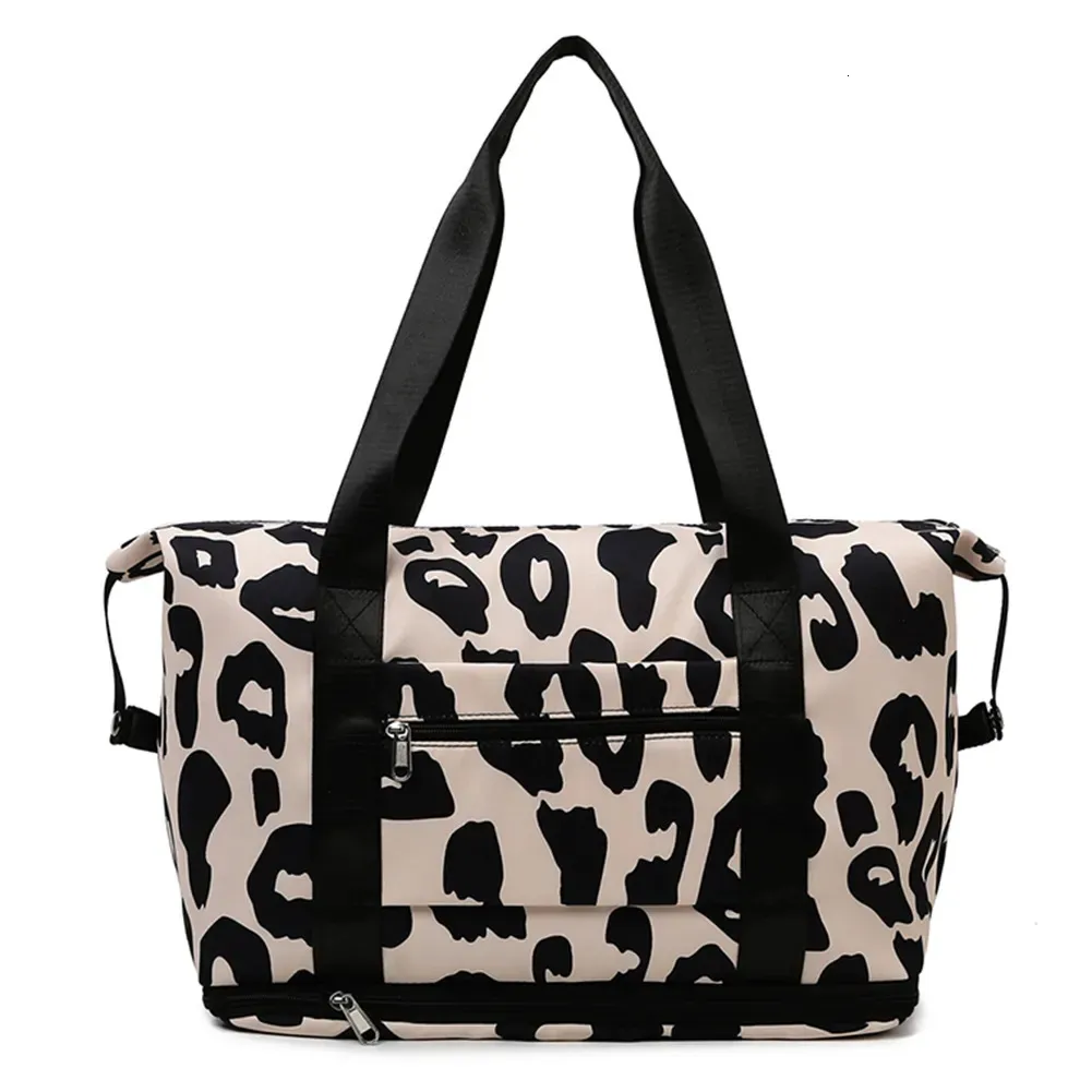 Duffel Bags 2023 Fashionable Travel Duffle Bag Leopard Big Nylon Tote Fitness Gym Ladies Weekend Handbags Wet And Dry Separation 231011