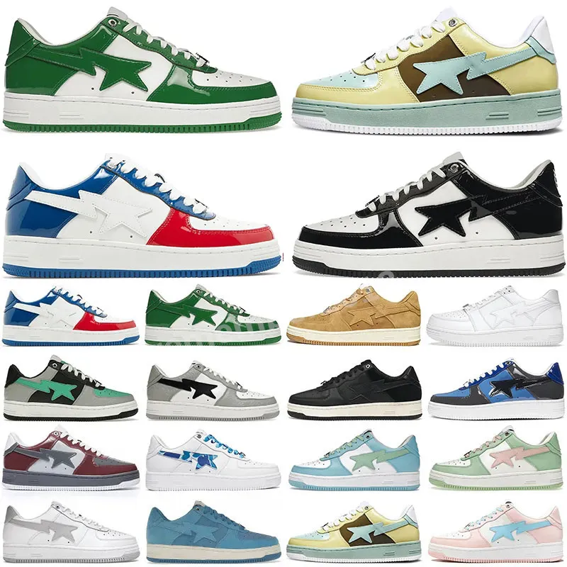 Bapesta Sta Low Casual Chaussures Hommes Femmes Sneaker Nigo Designer Baignade Apes Gris Noir Cuir Verni Vert Blanc ABC Camo Bleu Rose Daim Femmes Baskets GAI R11