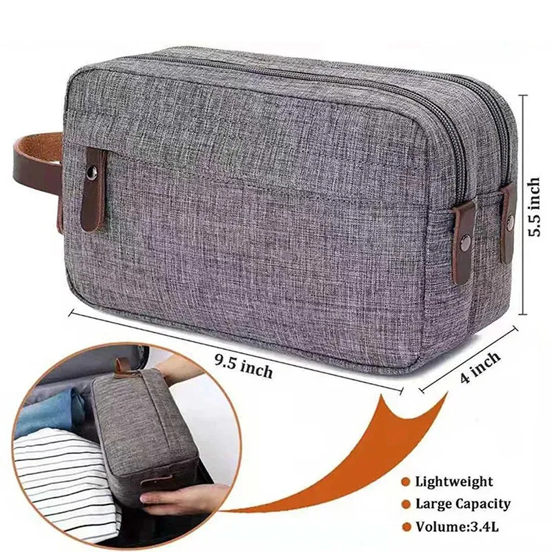 Cosmetic Bags Cases Casual Canvas Bag With Leather Handle Travel Men Wash Shaving Women Toiletry Storage Waterproof Organizer 231010