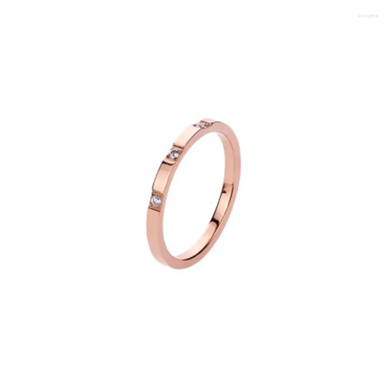 Кольца кластера из титановой стали, маленькое обручальное кольцо с кубическим цирконием для женщин, ювелирные изделия с кристаллами цвета розового золота KK009-1