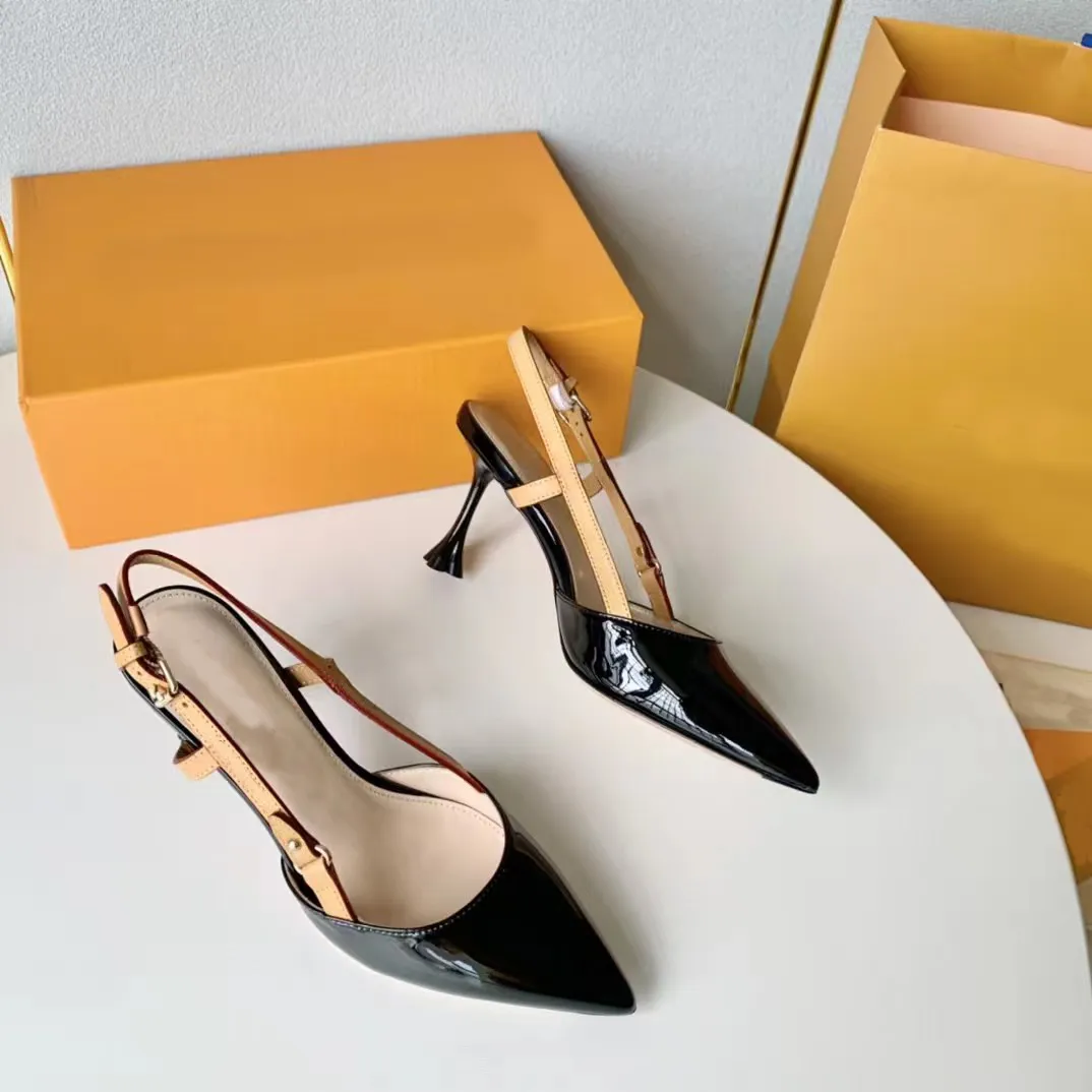 Kadınlar için zarif sandaletler yüksek topuklu lüks tasarımcı ayakkabılar rahat 7.5 cm çiçek topuk moda sapan sırtlar sivri ayak bileği kayış sargısı ayak parmağı elbise ayakkabı