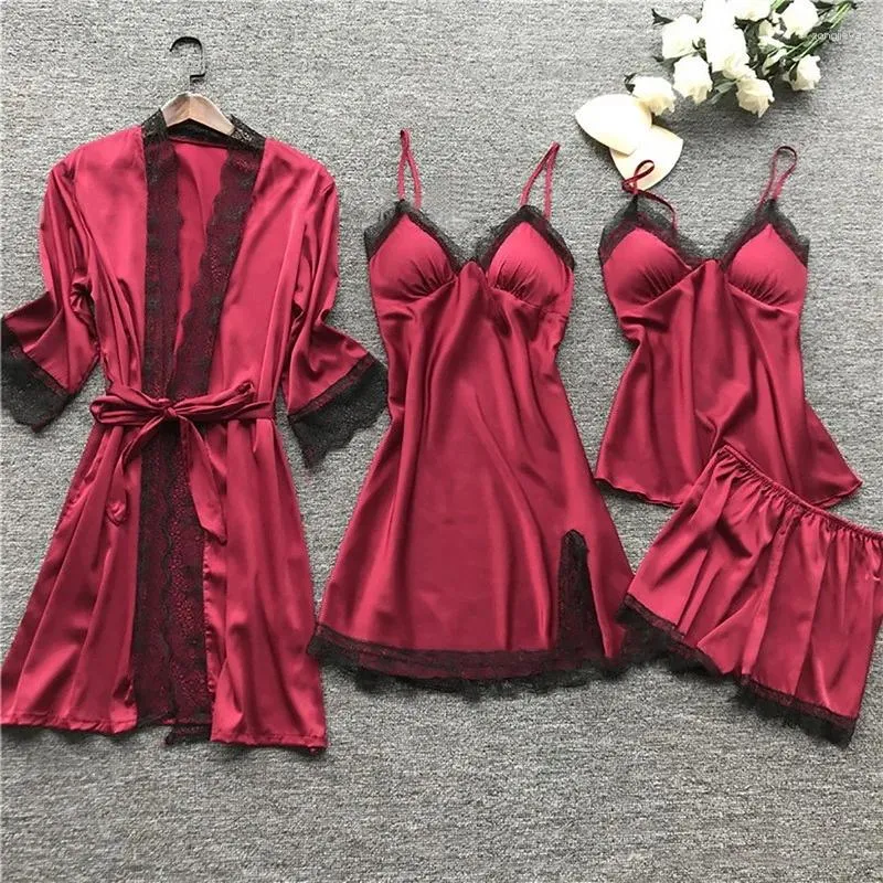 2023 Womens Satin Silk Pajama Set With Lace Strap In And Chest