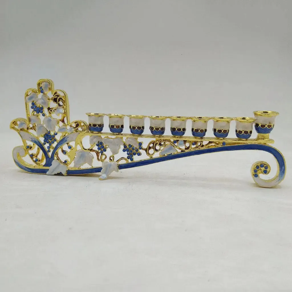 Objets décoratifs Figurines émail bleu Hanukkah Menorah candélabre 9 branches bougeoir ornement 231010