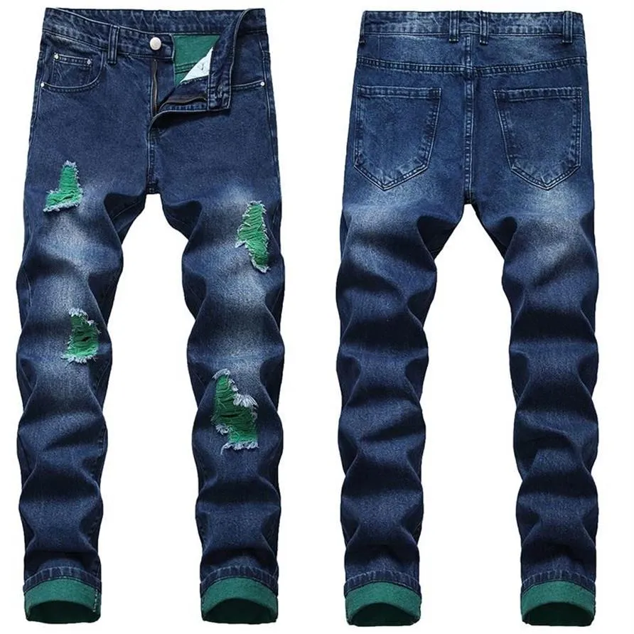 Jeans pour hommes Hommes Casual Street Moto Denim Ripped Hommes Bleu Noir pour la mode Style2927