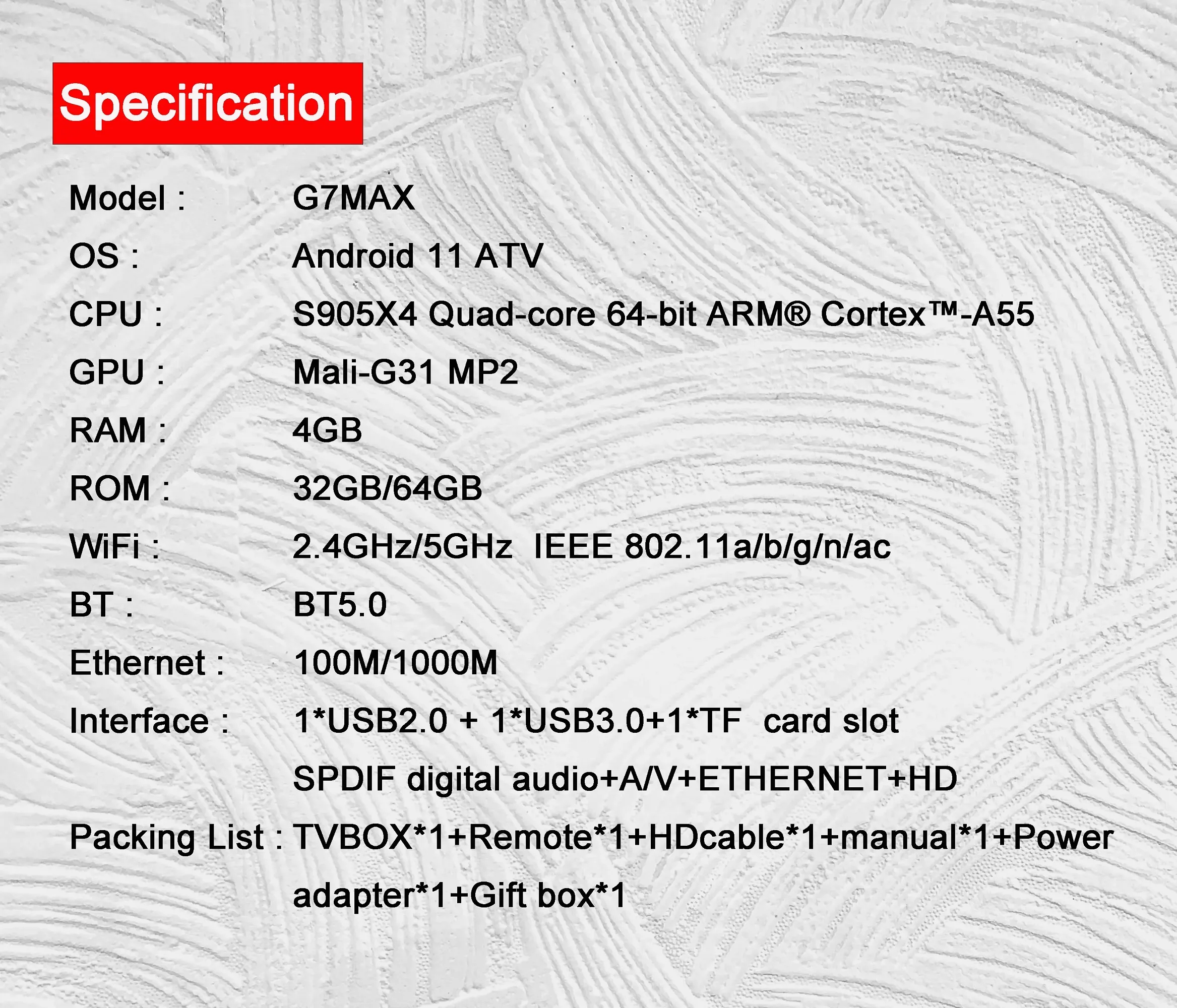 Smart TV Box Android 11.0 S905X4 Quad Core ARM Cortex A55 CPU, 4GB RAM 32GB  ROM, Ultra HD 4K HDR H.265 AV1 Decoding with Dual Band 2.4GHz/5GHz WiFi