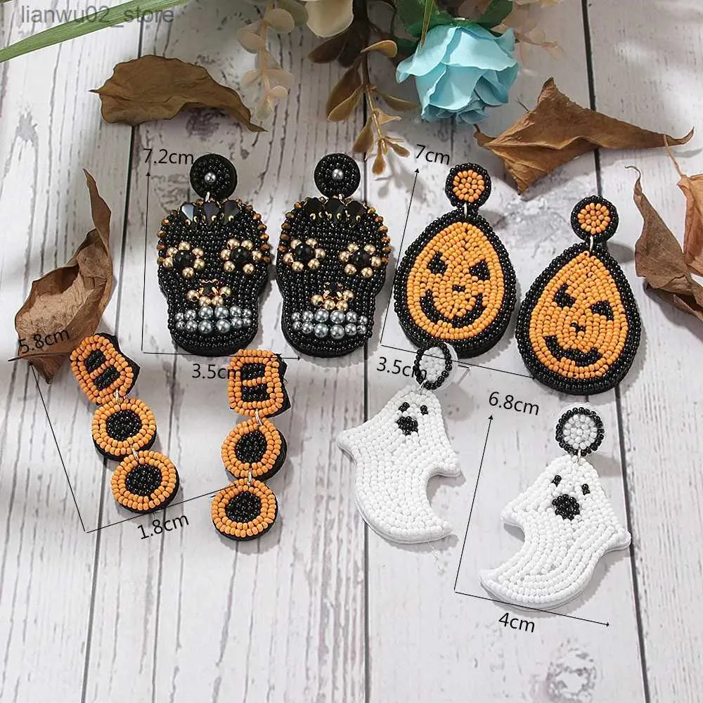 Inne akcesoria modowe Halloweenowe nasiona z koralikami Kolczyki dla kobiet Sugar Skull/Boo Letter/Ghost Halloween Krzyki Kolki Wakacyjne Prezenty Prezenty Accessori Q231011