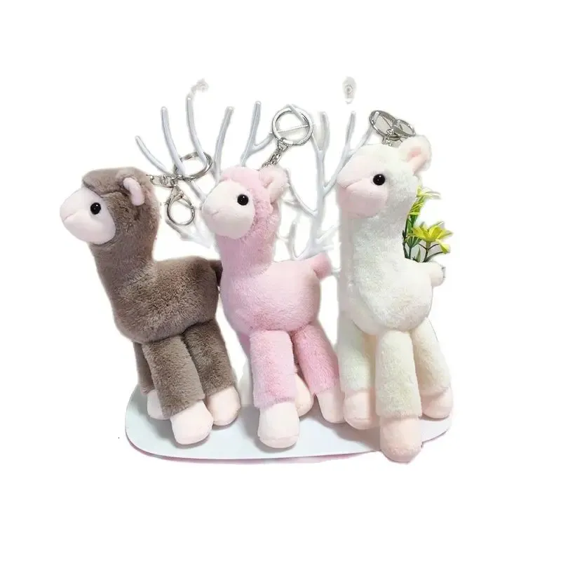 Plush Keychains 12pcs/lot 18cm Cartoon Long-Legged Alpaca Keychain Doll Animal Plush Toys Gifts 231010