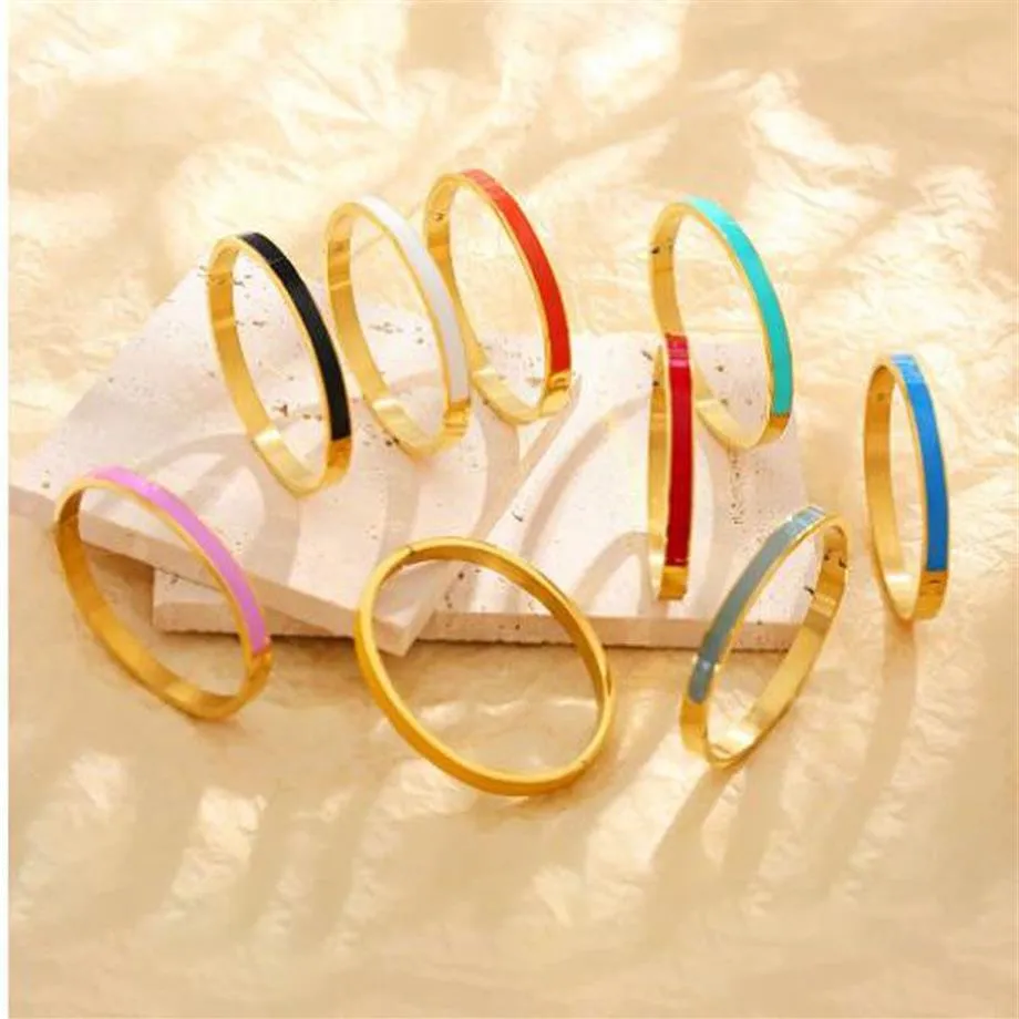 4 6MM ThinTitanium Steel Bangles bracelets Drops Glue Colored Enamel Bracelet Fashion Jewelry Buckle style270l
