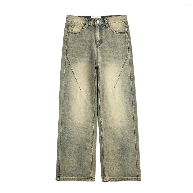 Jeans voor heren Y2k geel modder geverfd wijde pijpen baggy voor mannen streetwear noodlijdende pantalones hombre casual denim broek oversized