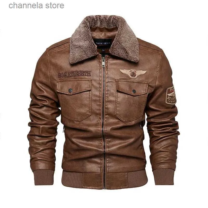 Giacca da uomo in pelle sintetica in pelle sintetica da uomo spessa calda bomber militare giacche in pelle tattica da uomo capispalla in pile collo in pelliccia giacca a vento cappotto maschile 6XL T231011