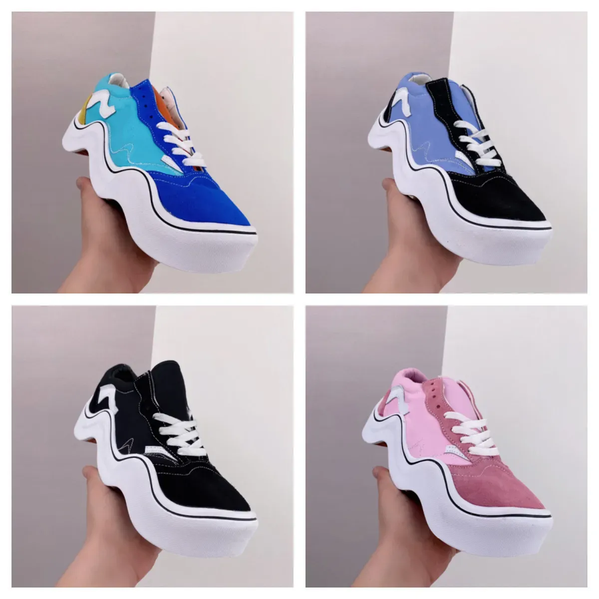 Top Men Women Designers Van Shoes Shoes Fashion Old Skool Canvas Skatboard Shoes Black White Wavy Paby Sports Sneakers أحذية رياضية في الهواء الطلق منخفضة الحجم 36-45