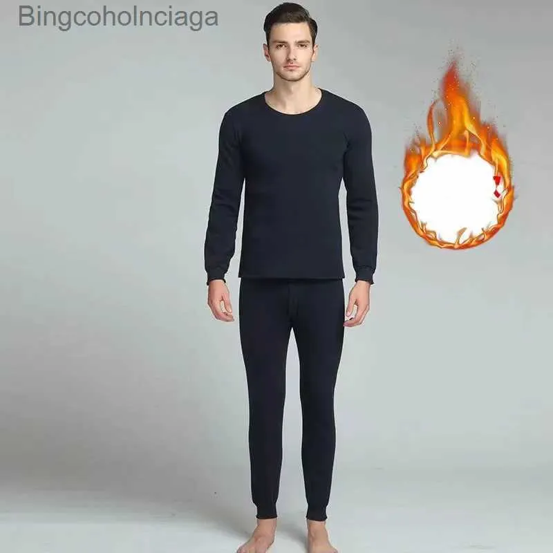 Sous-vêtements thermiques pour hommes Haute qualité hiver longs johns hommes sous-vêtements thermiques ensembles mince polaire matériau élastique doux col rond maillot de corps + caleçonL231011