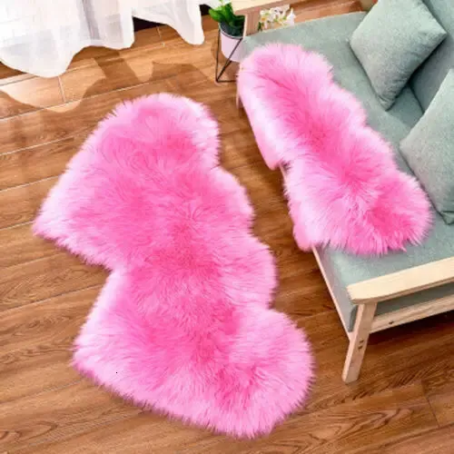 Carpets Heart Shaped Wool Sheepskin Rugs Faux Fur Non Slip Bedroom Shaggy Carpet 231010