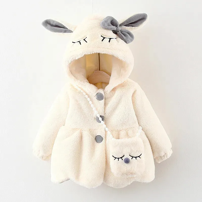 Donsjas Babymeisjeskleding Schattig Konijnenoren Pluche Jas Herfst Winter Warm Capuchon Kasjmier Meisjes Kerst Prinses Bovenkleding 231010