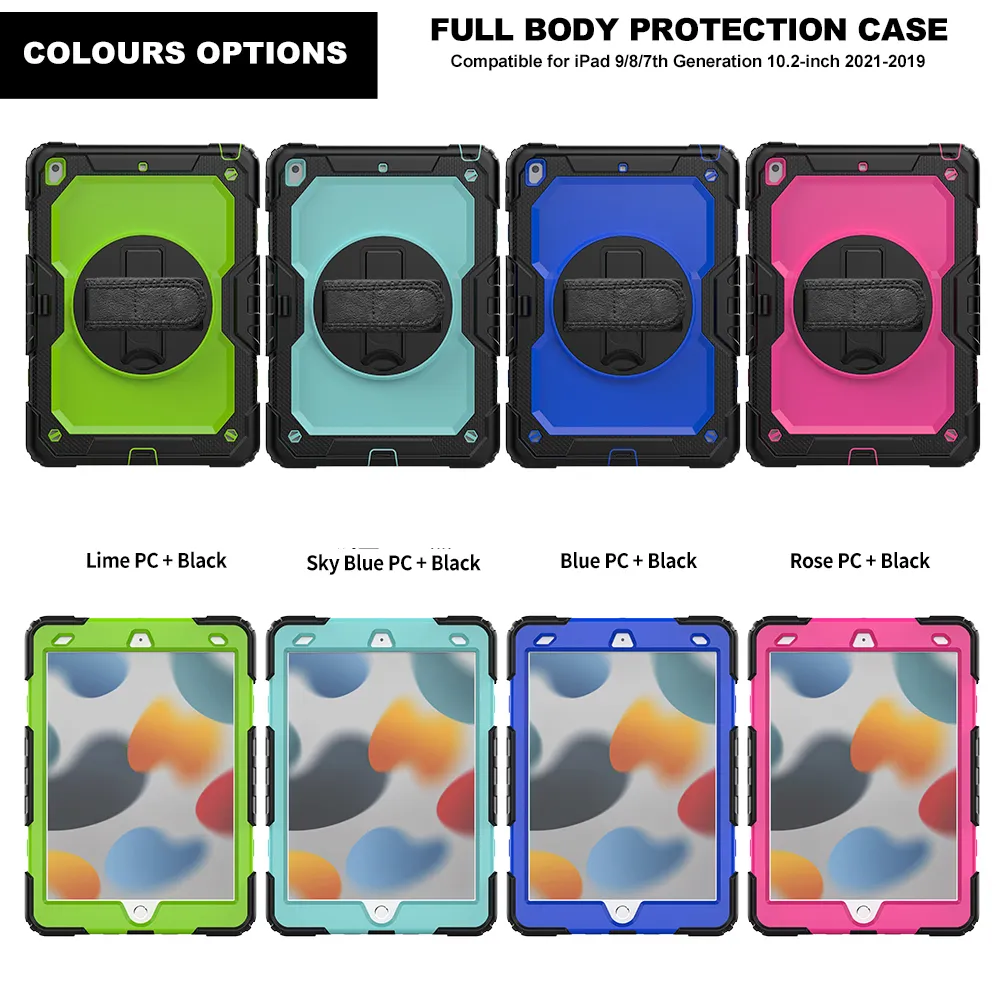 Shockproof Kids Case For iPad Pro 9.7 10.5 10.2 inch 7th/8th/9th Gen Stand Silicone Armor Rugged Tablet Cover Cases Wrist Strap with PET Screen Protector S Pen Holder