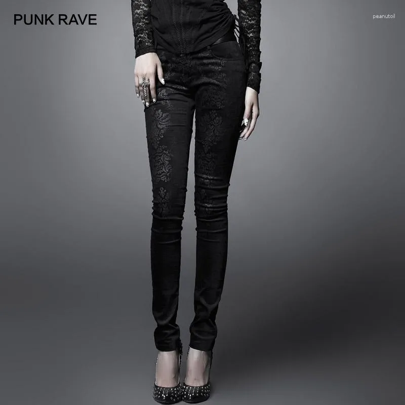 Pantalon Femme Punk Rave Gothique Serré Sexy Vintage Impression Florale Qualité Femmes Visual Kei Automne Hiver Pantalon Long Harajuku