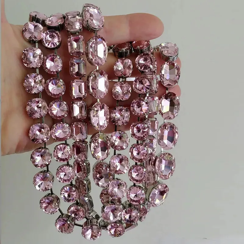 Save Big on Bulk Pink Crystal Choker Necklace Pink Crystal Choker Necklace  For Women Short, Shiny Glass Inlaid, Ball Charm, Lock Bone Chain, Party