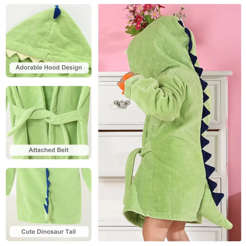 Asciugamani Accappatoi Accappatoio per bambini Asciugamano in cotone per bambini Animale Dinosauro Accappatoio con cappuccio Morbido cotone Asciugamano da bagno Coperta Pigiama Bambini Inverno 231006