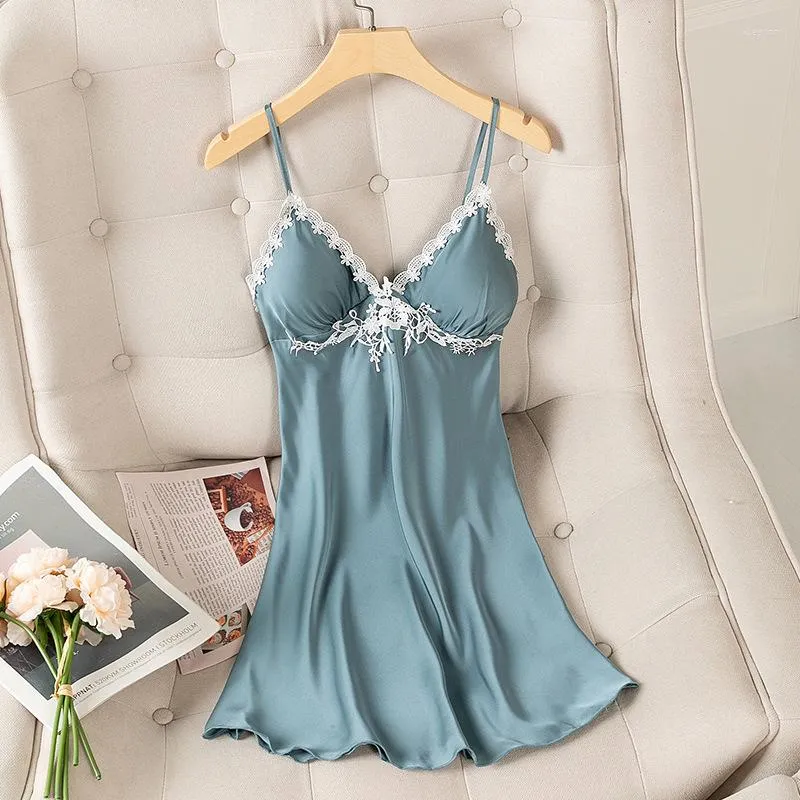 Sexy Lace Trim Spaghetti Strap Nightdress For Women Sleeveless V Neck Robe  Gown For Summer Chemise Sleepwear From Xieyunn, $13.75