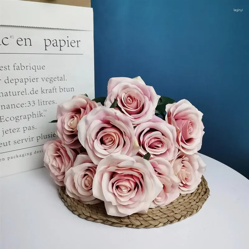 Fleurs décoratives décor de mariage Simulation soie hollandaise Roses Bouquet fleur artificielle Champagne Rose Rose plantes vertes café décoration