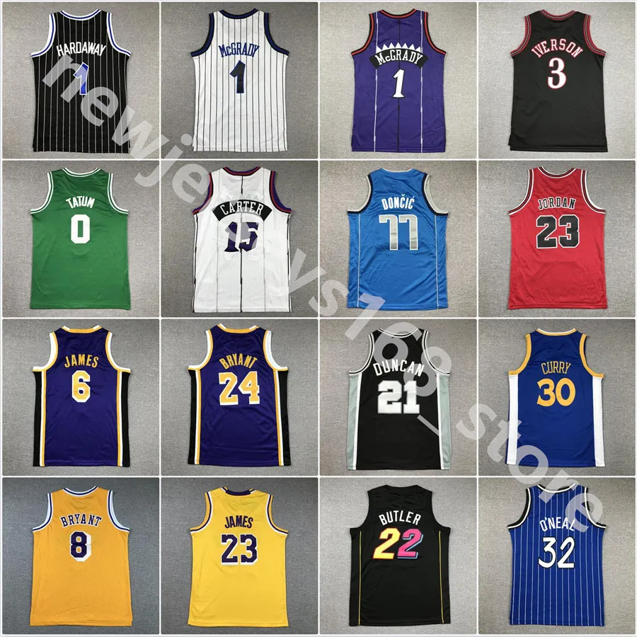 Gestikte heren jeugdbasketbal Jayson 0 Tatum Stephen Curry Doncic McGrady Hardaway Wembanyama Butler Duncan Allen 3 Iverson James Jersey