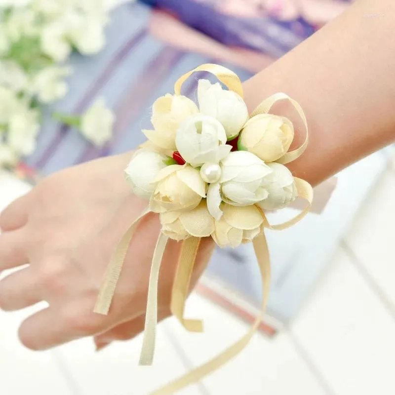 Flores decorativas suprimentos de casamento flor de pulso de noiva simulação coreana pano de dança pulseira de irmãs de dama de honra