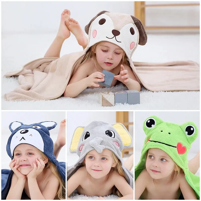 Towels Robes Cute Cartoon Animal Child Kid Hooded Cloak Baby Bath Towel Infant Bathrob Robe Boy Girl Beach Robe Cape born Wrap Blanket 231006