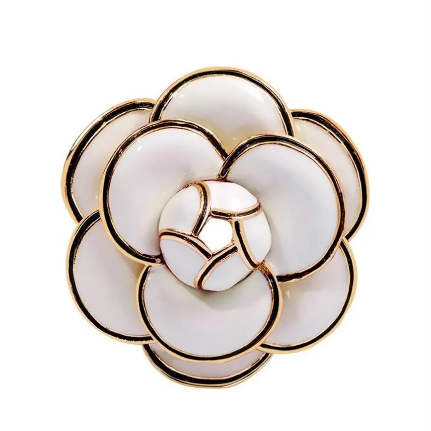 Designer Camellia Brooches High Quality Enamel Flower Brooches Multi-layer Petals Pins Fahsion Jewelry Gifts for Men Women White B265j