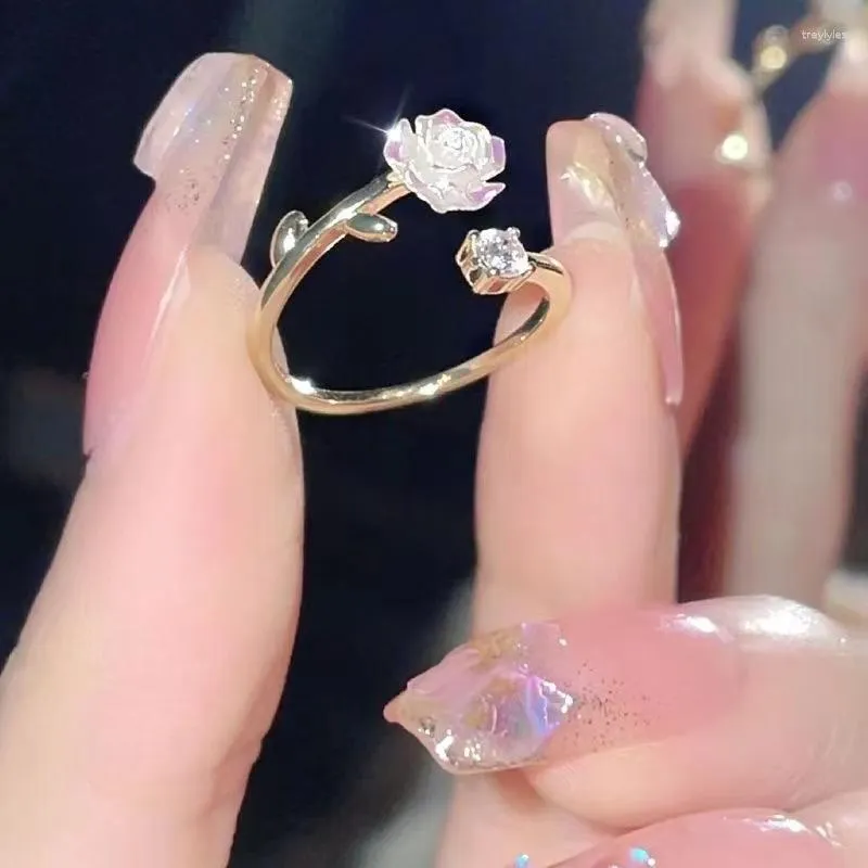 Cluster anéis camélia flor abertura para mulheres moda ajustável simples dedo bonito doce menina festa jóias presente de casamento