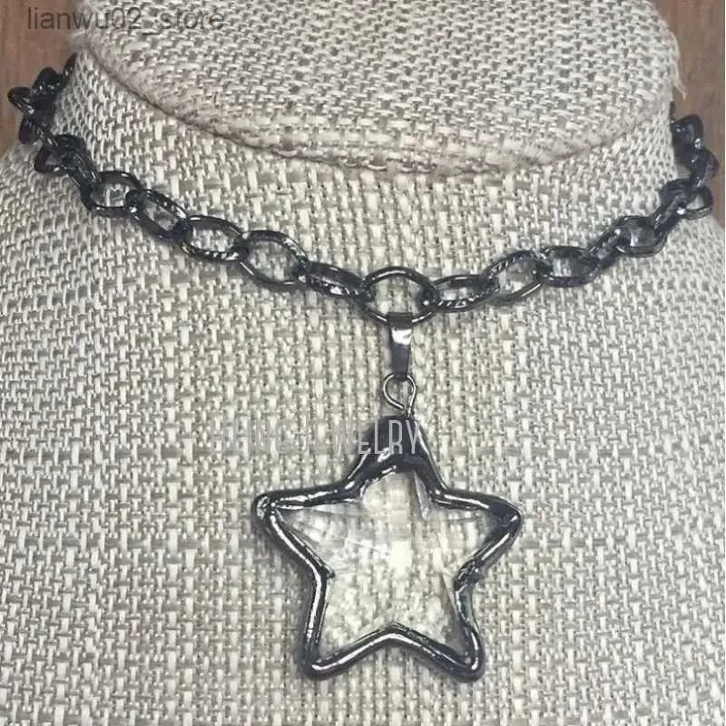 Other Fashion Accessories Big Gunmetal Crystal Halloween Girl Star Y2K Steel Jewelry Choker Gothic Necklace Chunky Chain Pendant Bold Stunning Statement Q231011