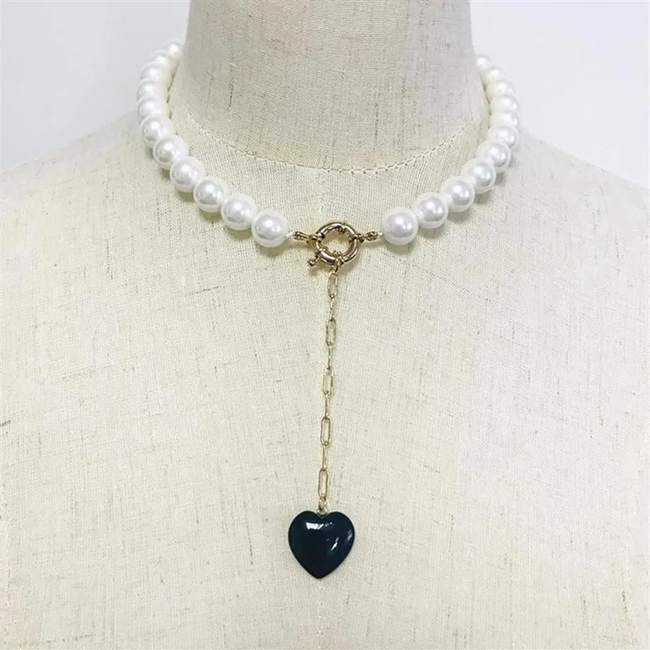 Freshwater Pearl Necklace Handmade Short Neck Jewelry Black Stone Pendant Banquet Wedding Women Add Glamour Clothes Accessories Ne222c