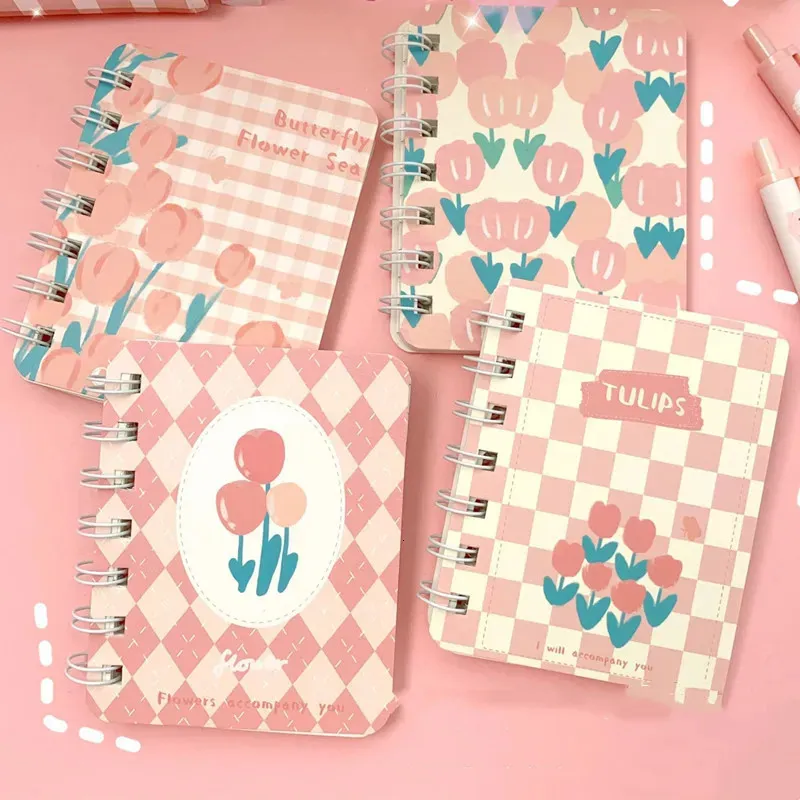 Anteckningar 1pc Random Mini Pocket Notepad Retro Floral Cute Flower Small Notebook A7 80 Sheet Journal Kawaii Stationery Scrapbooking Diary 231011